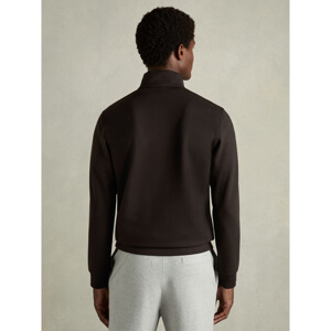 REISS HALE Leather Placket Interlock Jersey Sweatshirt